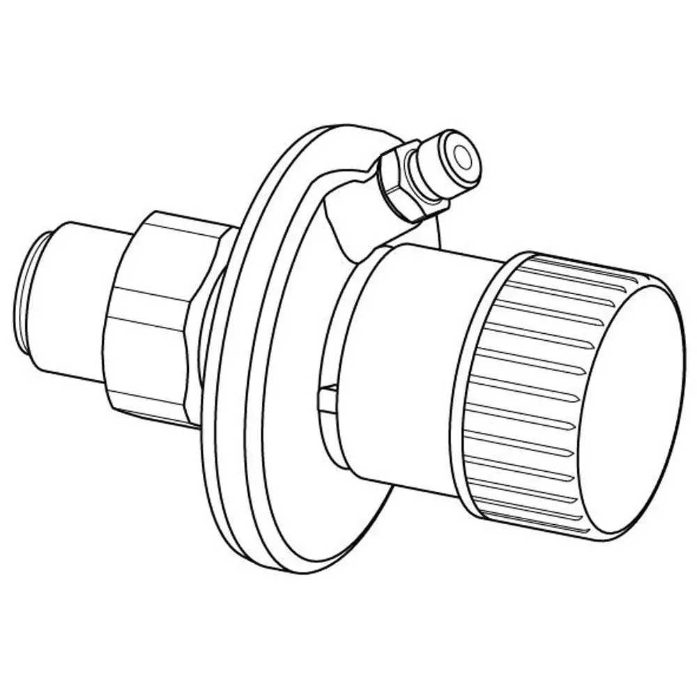 Druckregler von Uponor mit einem drehbaren Einstellrad und Anschlussnippel, ausgeführt in einem kompakten Design für die Regelung von Gas- oder Flüssigkeitsdruck.